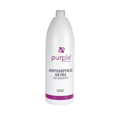 Frasco branco com antisséptico para pés marca Purple.