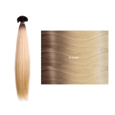Extensões de cabelo liso loiro platinado com raiz castanha e código R 14/1001