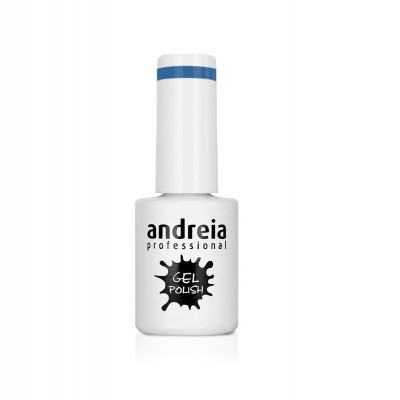 Frasco branco de verniz gel para unhas da Andreia Professional com tampa branca e faixa azul.