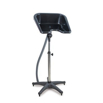 Panela preta para lavagem de cabelo com suporte ajustável e base em fundo branco