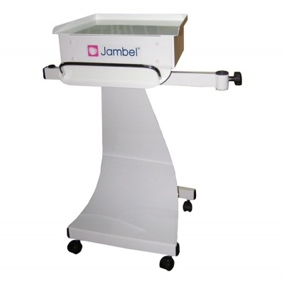 Carrinho móvel branco com rodas e logótipo Jambel