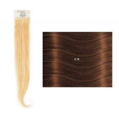 Extensão de cabelo loiro claro e amostra de cabelo castanho com código C 72