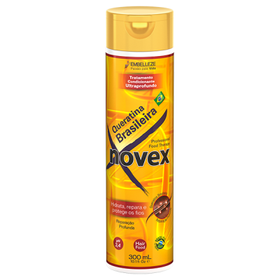 Frasco amarelo de tratamento capilar Queratina Brasileira Novex 300 mL