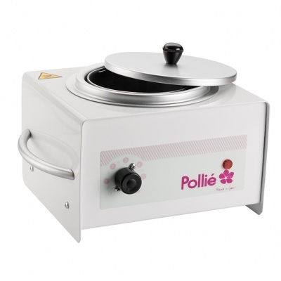 Aparelho para derreter cera branco com tampa metálica e botão de controlo