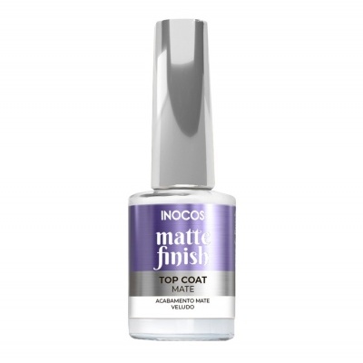 Frasco de verniz de unhas Inocos matte finish com tampa prateada