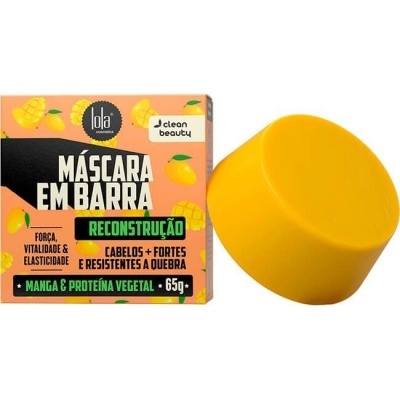 Máscara em barra amarela com embalagem cor de laranja e preta para cabelo