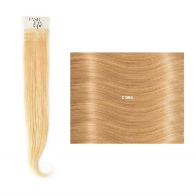 Extensão de cabelo loiro dourado liso com etiqueta Easy Clip e amostra texturizada C DB3