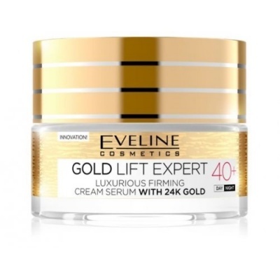 Frasco de creme facial dourado e transparente Eveline Cosmetics