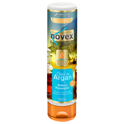 Frasco de condicionador Novex óleo de argan azul e dourado