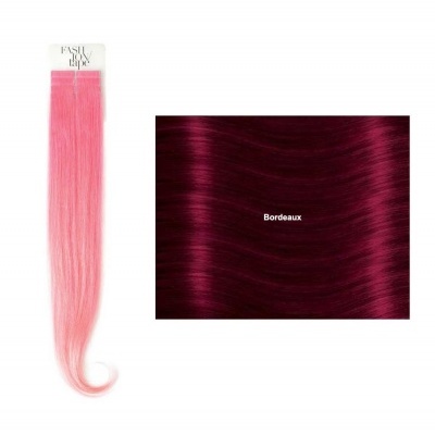 Extensão de cabelo rosa e amostra de cabelo Bordeaux