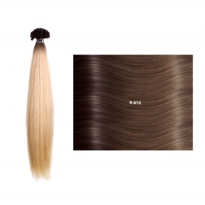 Extensão cabelo loiro e amostra cabemho castanho com código R 6/12