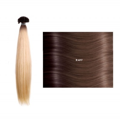 Extensão de cabelo loiro claro com amostra de cor castanho R 4/17