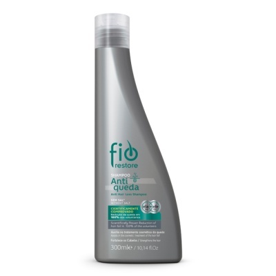 Frasco prateado de champô Fio Restore anti-queda 300 ml