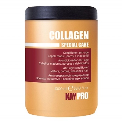Frasco de acondicionador Kay Pro Collagen Special Care com tampa preta em fundo branco