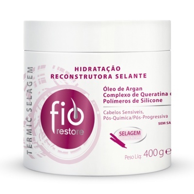 pote de creme para cabelo branco com rótulo rosa e branco com texto em português