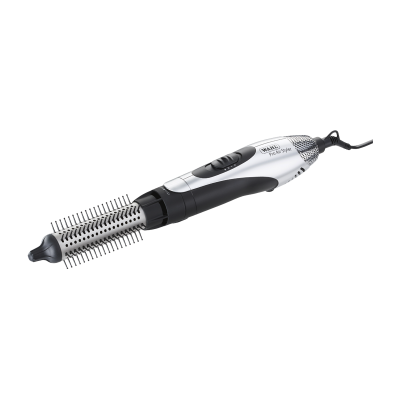 Escova eléctrica para cabelo branca e preta com cerdas metálicas