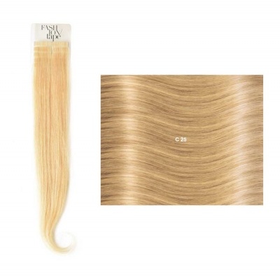 Extensão de cabelo loiro claro com texto FAST CLIP e amostra cor C 25