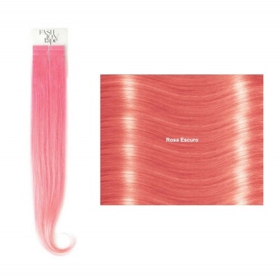 Extensão de cabelo rosa claro com rótulo Easy clip tape e texto Rosa Escuro