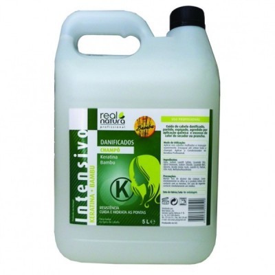 Garrafão branco de 5L com champô Real Natura profissional para cabelos danificados