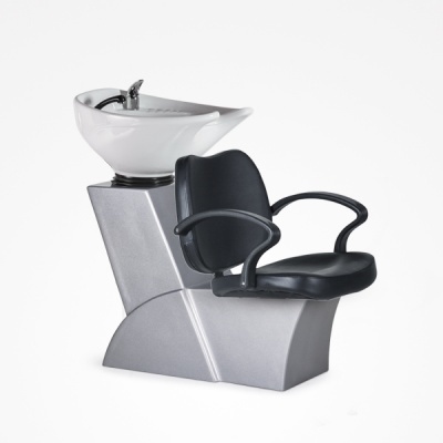 cadeira de salão com lavatório branco e base cinza