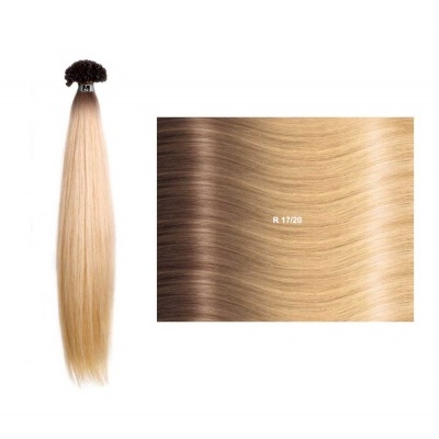 Extensão de cabelo loiro comprido e amostra de cor R 17/20