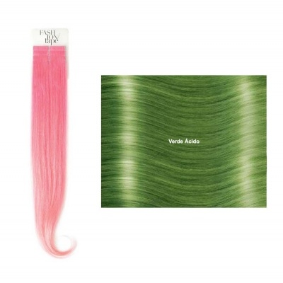 Extensão de cabelo rosa e amostra de padrão verde ácido