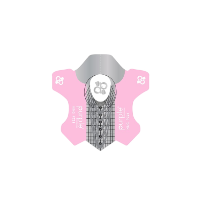 Forma para unhas de gel com cores cinza e rosa e texto purple