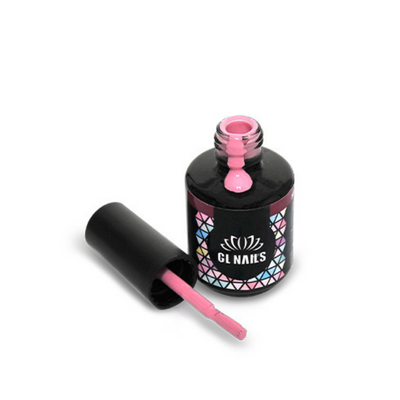 Frasco preto de verniz de unhas GL NAILS com verniz rosa aberto