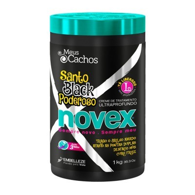Pote preto de creme capilar Novex com tampa verde