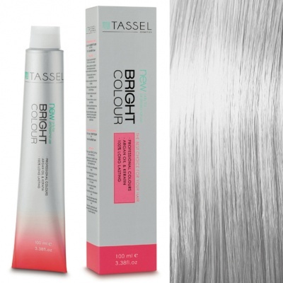 Tubo e caixa de tinta de cabelo Tassel Bright Colour e cabelo prateado claro