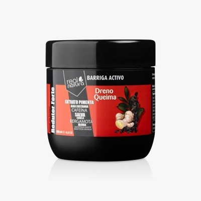 Embalagem preta de produto cosmético 'Barriga Activo Dreno Queima'