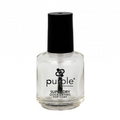 Frasco de verniz para unhas Purple Professional transparente com tampa preta e texto preto.
