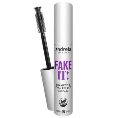 Máscara de pestanas Andreia Professional Fake It! em embalagem branca com texto roxo e preto