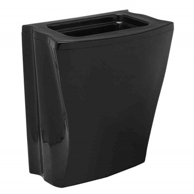 Lixeira plástica preta com formato trapezoidal