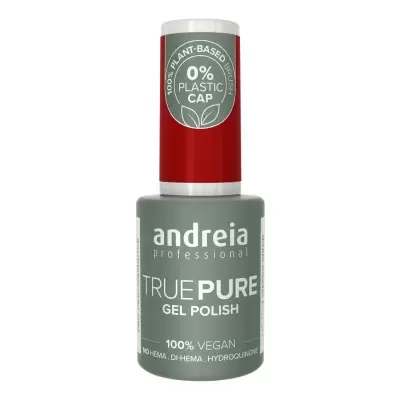 Frasco de verniz gel Andreia Professional True Pure com tampa vermelha e corpo cinzento