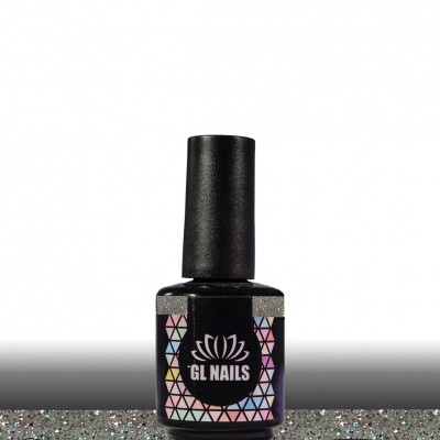 Frasco preto de verniz para unhas GL NAILS com padrão geométrico colorido