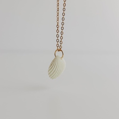 Colar dourado com pendente branco em forma de concha com textura em relevo