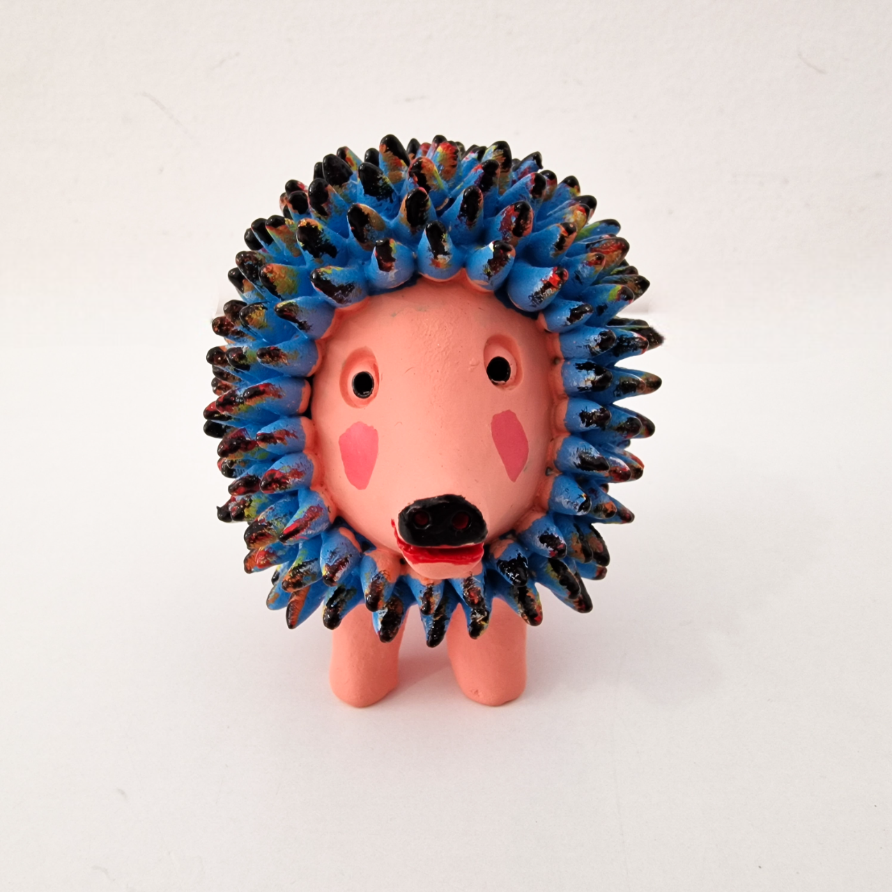 Ouriço Médio Figura de cerâmica de porco com bico rodeado por espinhos azuis