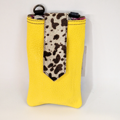 Bolsa amarela de pele com tira estampada a imitar pele de vaca