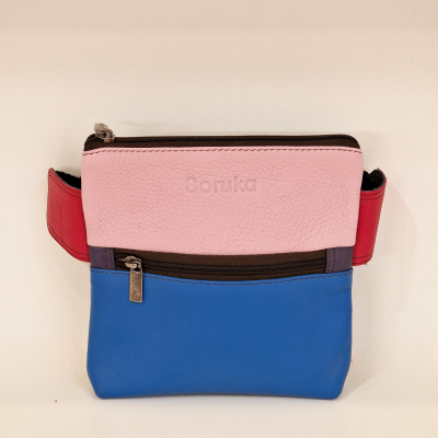 Bolsa de cintura Soruka em couro sintético vermelho, rosa e azul com fecho de correr