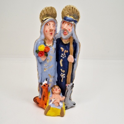 Estatueta colorida de Resina da Sagrada Família com animais