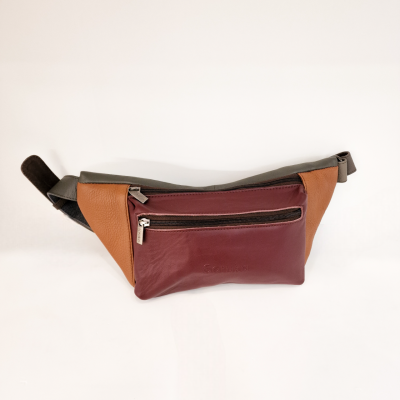 Bolsa tipo cinto em pele tricolor com fechos de correr metálicos