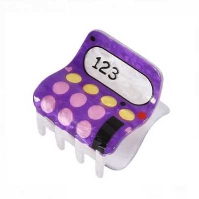 Prendedor de cabelo decorativo com forma de calculadora roxa e número 123