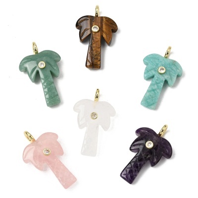 Pendentes de pedra em forma de palmeira colorida com strass e argola dourada