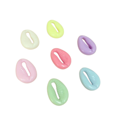 Seis contas em forma de conchas de várias cores pastel