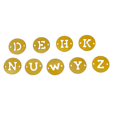 Medalhas redondas douradas com letras brancas