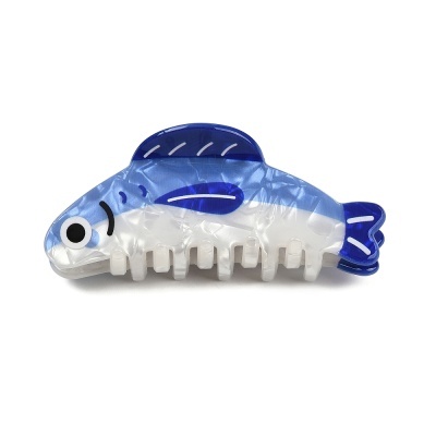 Presilha de cabelo azul e branco em forma de peixe
