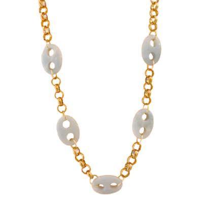 Colar dourado com elos ovais brancos com furos