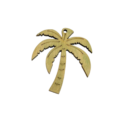 Pendente de madeira formato palmeira com detalhe entalhado