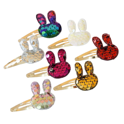 Ganchos de cabelo com aplicação de coelho em lantejoulas coloridas